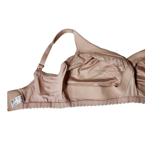 Glamorise Bra sz 42 I Wirefree Comfort Straps‎ Beige Tan Full Women Floral Lace - Picture 7 of 8